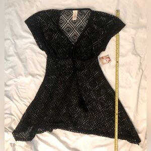 NWT OP open knit short black short sleeved cover up.